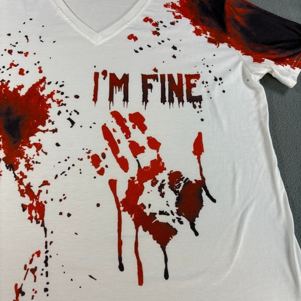 Im Fine Blood Splatter Graphic T-Shirt XL White V-Neck Halloween Horror Costume - Picture 2 of 12